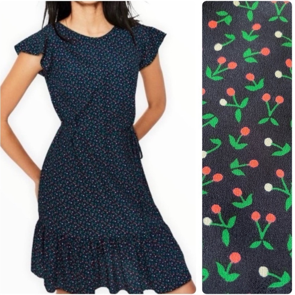 Boden Cynthia Flounced Ruffle Dress in Cherry Picking Print US 16 Regular Plus